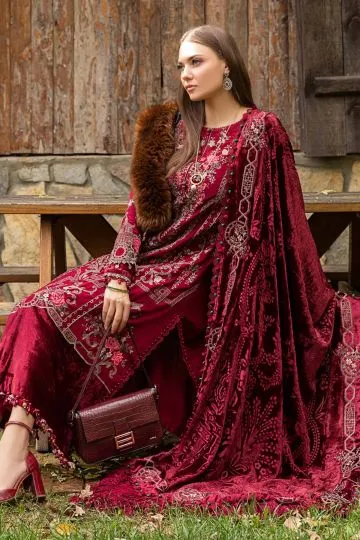 MARIA B WINTER LINEN COLLECTION DEEP PINK DL-1112