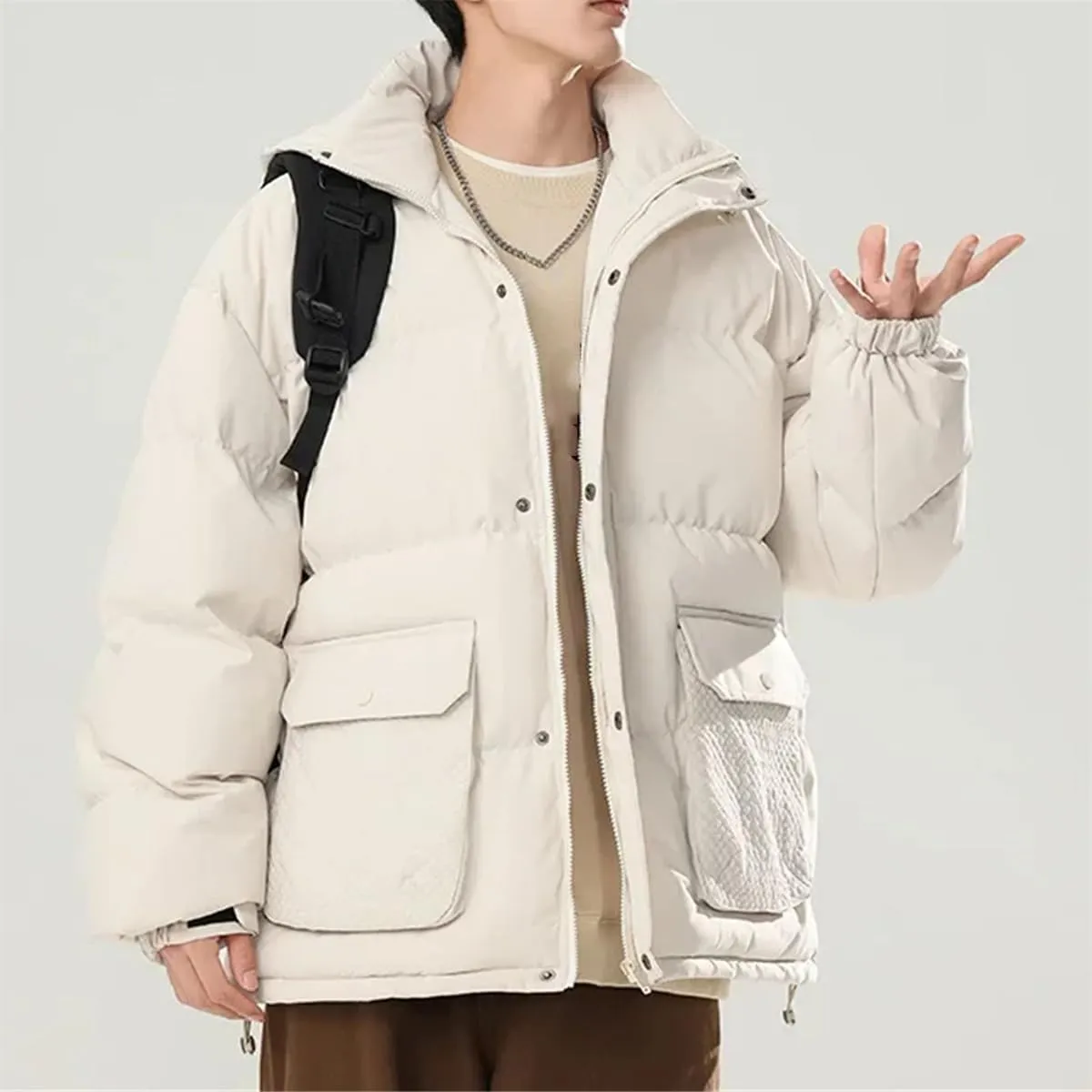Men Parkas Puffer Jackets Padded Cotton Coat Hooded Trendy Puffer Jacket Warm Cotton Jacket