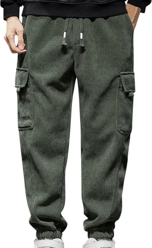 Mens Cargo Pants Elastic Waist Hiking Pants Multi Pockets Classic Fit Comfort Utility Cargo Work Pants Regular Fit