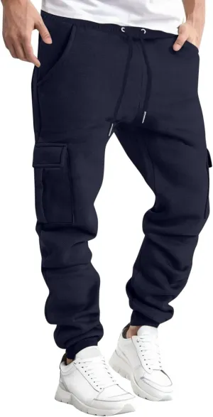 Mens Cargo Pants Elastic Waist Lightweight Cargo Sweatpants Stretch Waistband Workout Joggers Athletic Hiking Pants