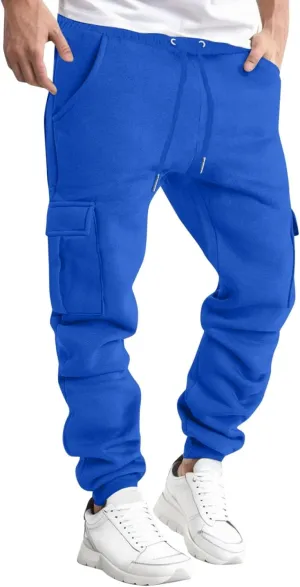 Mens Cargo Pants Elastic Waist Lightweight Cargo Sweatpants Stretch Waistband Workout Joggers Athletic Hiking Pants