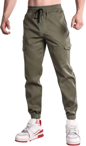 Mens Cargo Pants Elastic Waist Loose Casual Sweatpants Classic Tactical Pants Multi Pockets Twill Sport Hiking Pants