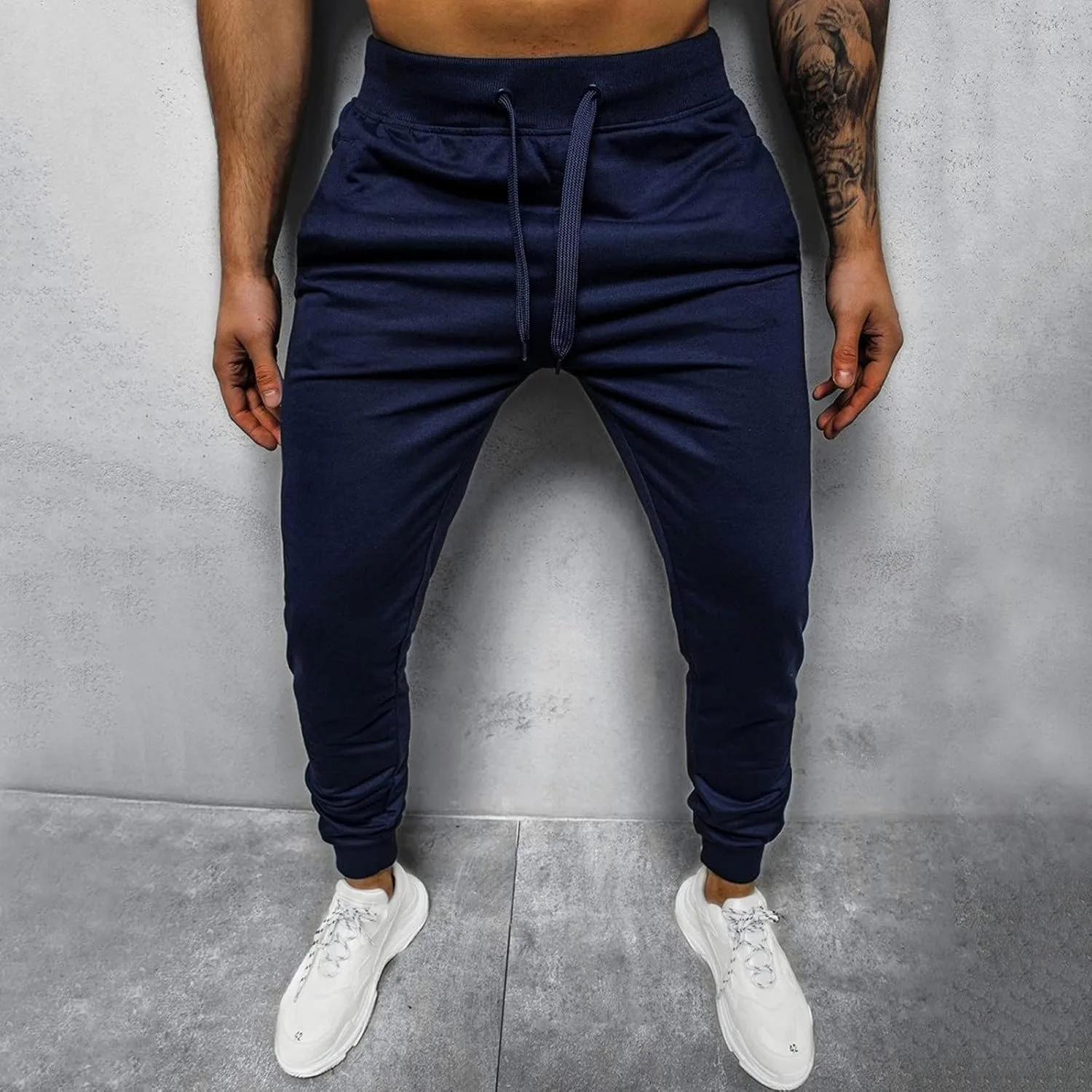 Mens Fashion Joggers Sweatpants Leg Spliced Solid Color Running Workout Trousers Running Straight Leg Pants Fall