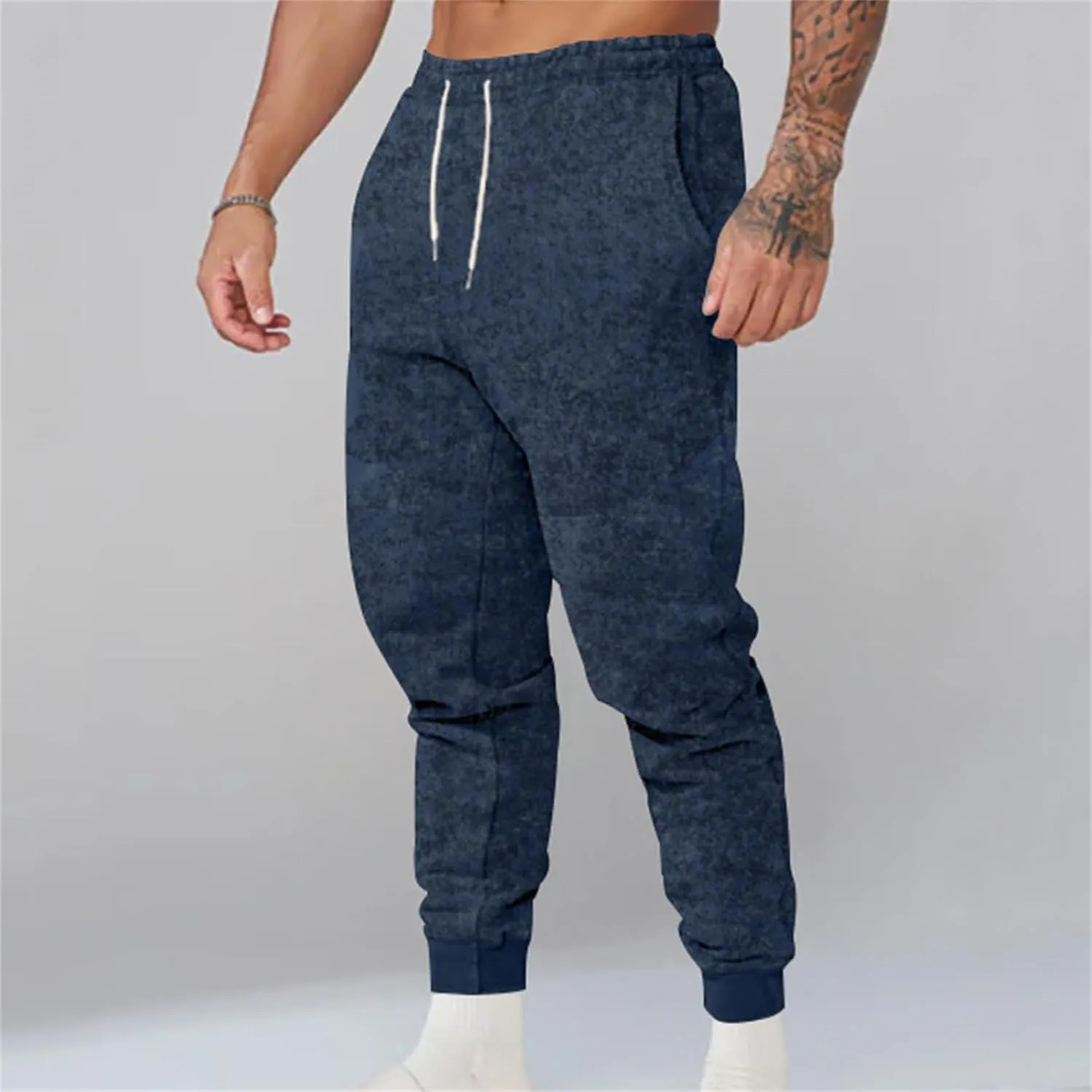 Mens Fleece Hiking Sweatpants Slim Stretchy Track Pants with Drawstring Closure for Casual Sports Athletic Jogging Activities
