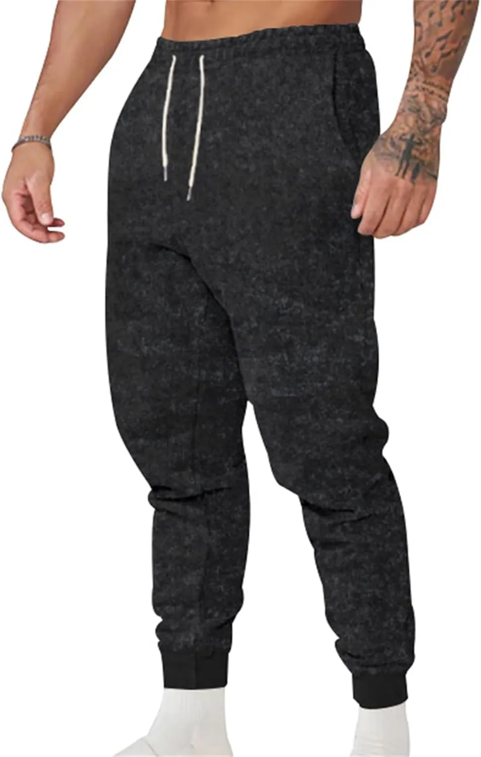 Mens Fleece Hiking Sweatpants Slim Stretchy Track Pants with Drawstring Closure for Casual Sports Athletic Jogging Activities