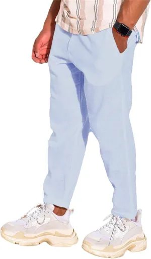 Men's Linen Cotton Pants Casual Beach Trousers Fit Elastic Waist Joggers Drawstring Pants for All Season