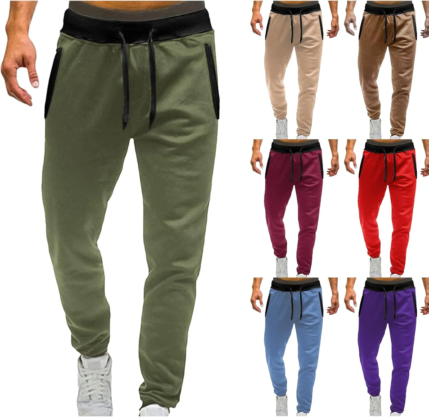 Men's Linen Pants Drawstring Elastic Waist Spring Long Casual Loose Summer Beach Yoga Cotton Golf Jogger Trousers