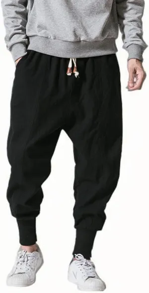 Mens Linen Pants Loose Casual Drawstring Summer Lounge Pants Baggy Solid Color Workout Joggers with Pokctes