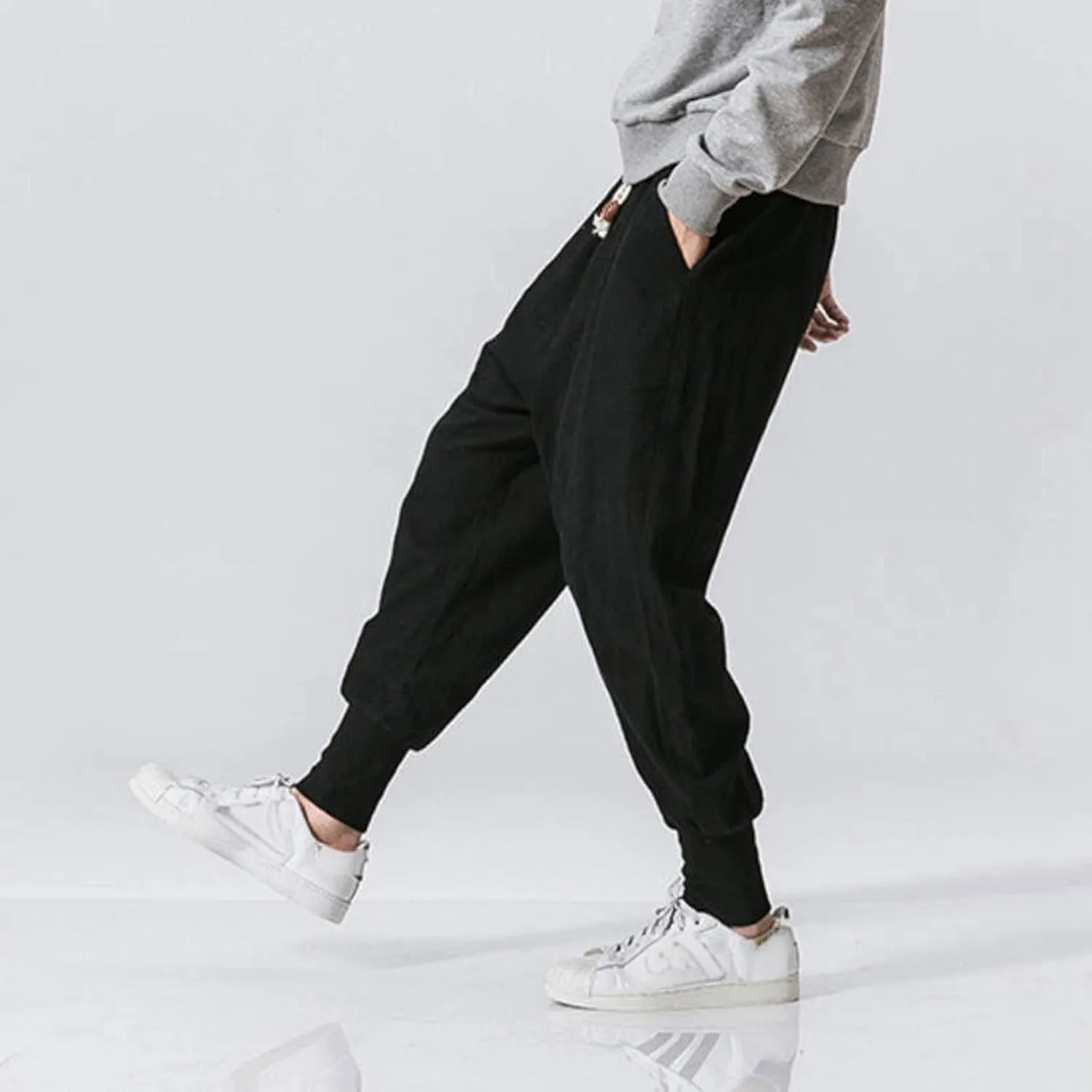 Mens Linen Pants Loose Casual Drawstring Summer Lounge Pants Baggy Solid Color Workout Joggers with Pokctes