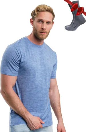 Merino.tech Merino Wool T-Shirt Mens - Merino Wool Undershirt Thermal Shirt Men and Hiking Socks (Deep Blue, Large)
