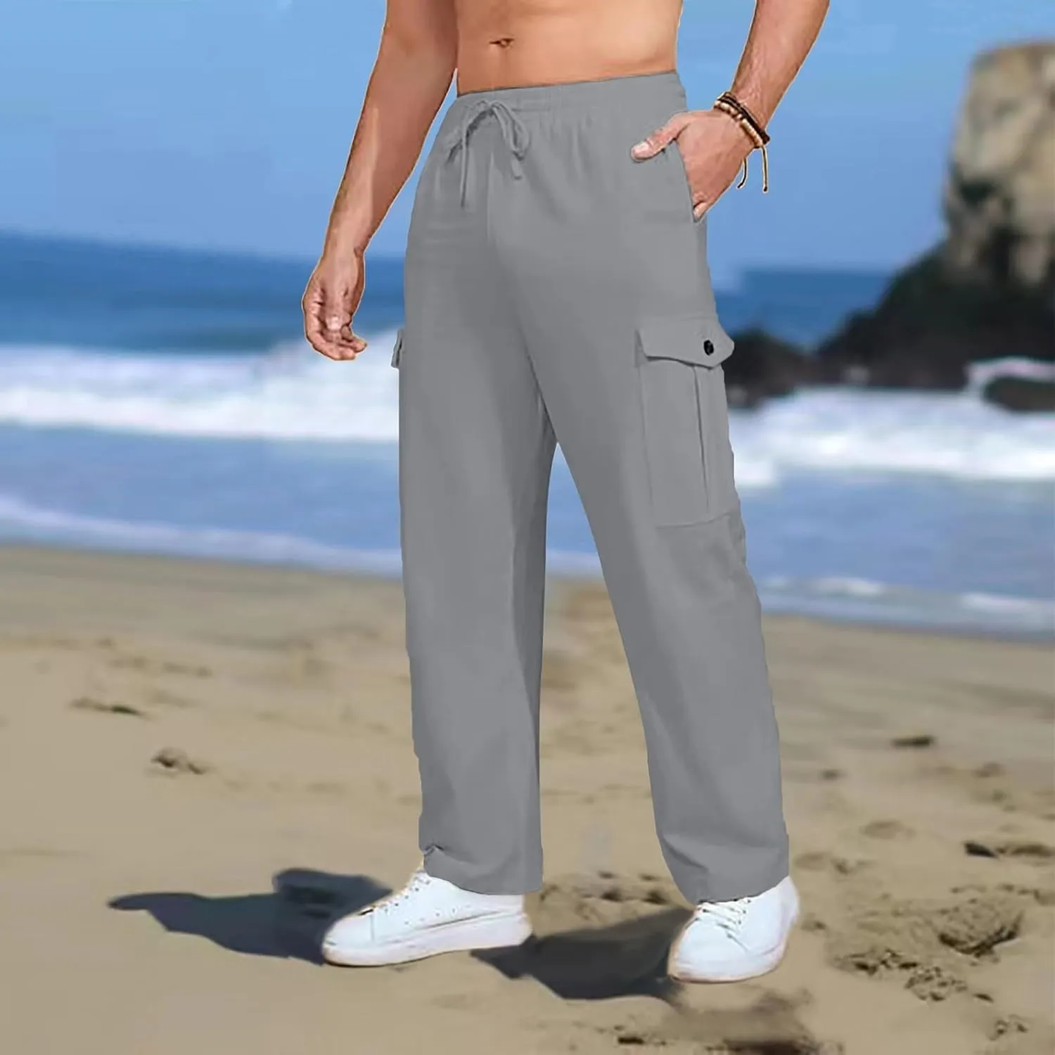 MIDOO Mens Cargo Pants Pockets Casual Drawstring Waist Joggers Lightweight Breathable Active Athletic Fishing Hiking Pants