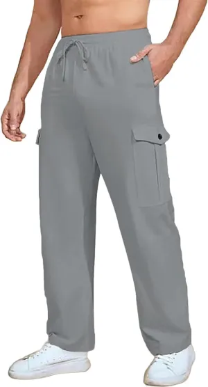 MIDOO Mens Cargo Pants Pockets Casual Drawstring Waist Joggers Lightweight Breathable Active Athletic Fishing Hiking Pants