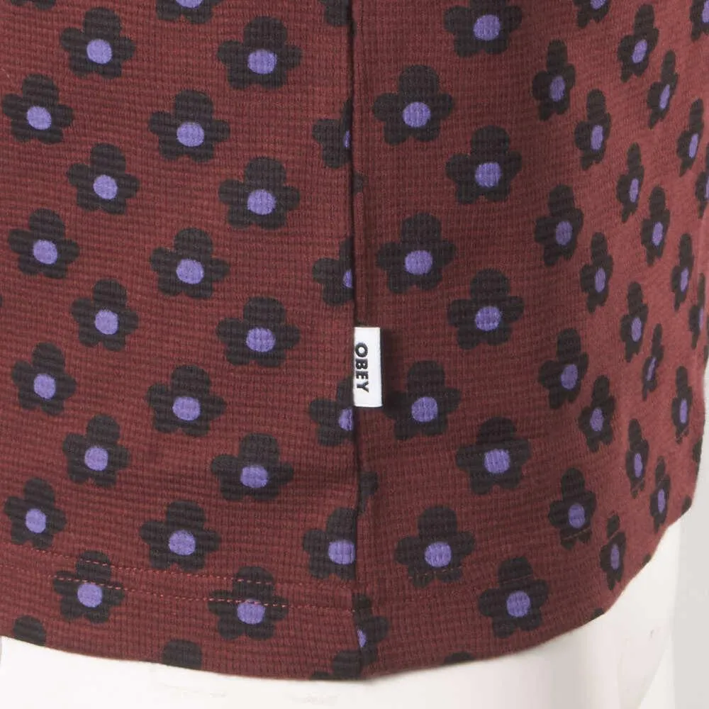 OBEY Men's Maroon Waffle Flower Thermal L/S T-Shirt