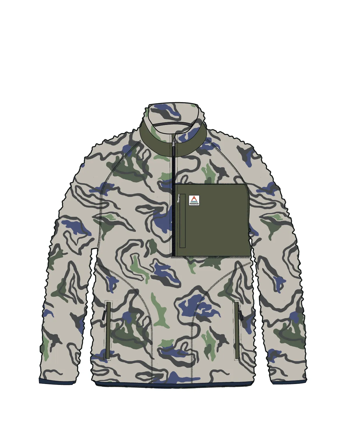 Offroad Recycled Sherpa 1/2 Zip Fleece - Abstract Strata Green