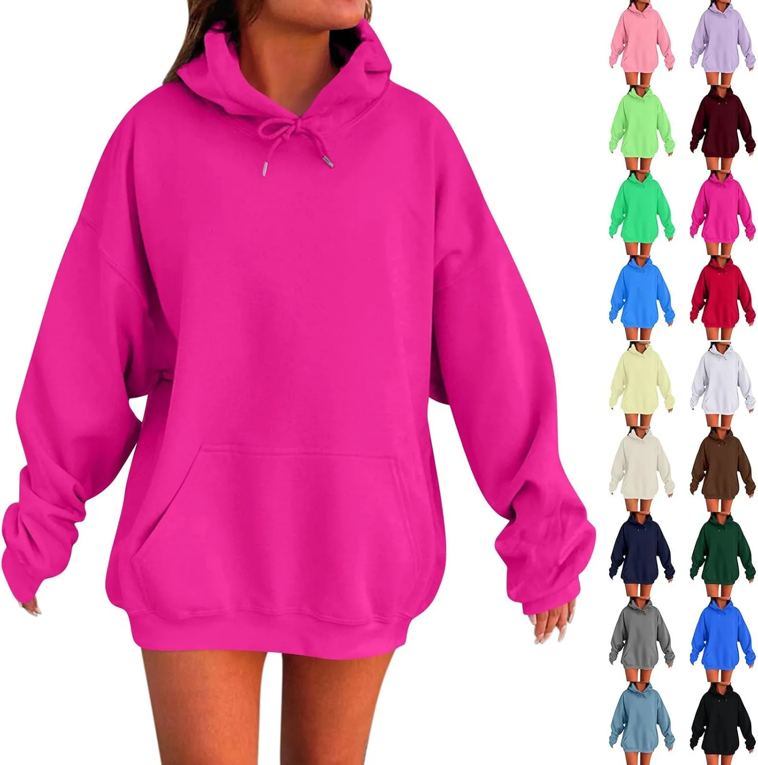 Oversized Hoodie for Women Plus Size Lightweight Fleece Hooded Sweatshirts Drop Shoulder Drawstring Pullover Hoodies