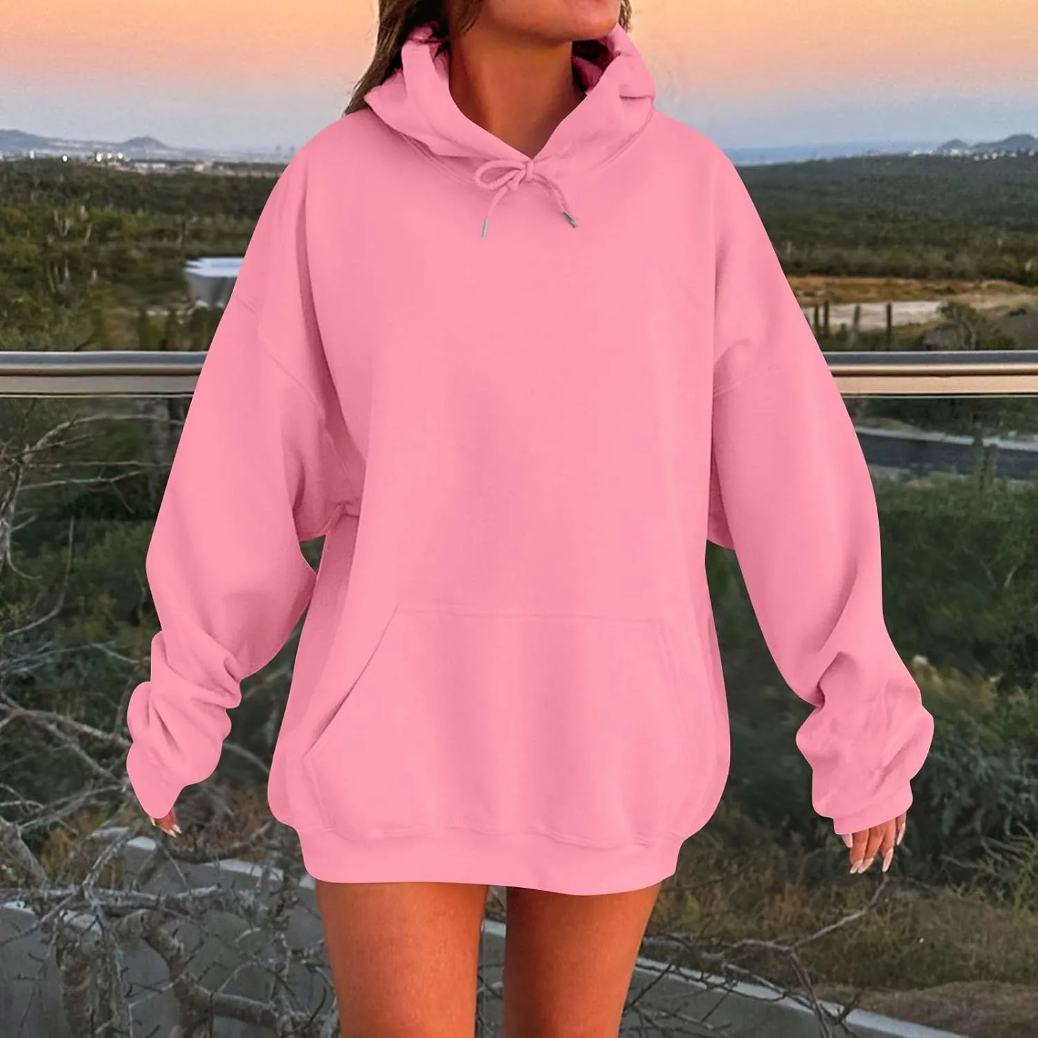 Oversized Hoodie for Women Plus Size Lightweight Fleece Hooded Sweatshirts Drop Shoulder Drawstring Pullover Hoodies
