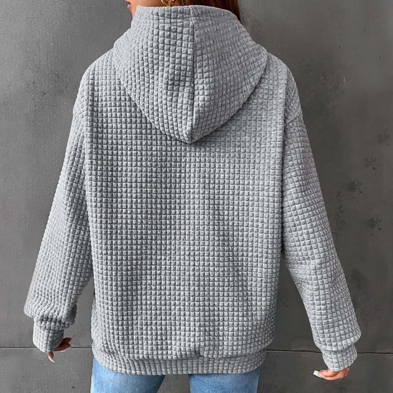 Oversized Hoodie for Women Plus Size Long Sleeve Waffle Sweatshirt Casual Loose Pullover Trendy Tops with Pocket