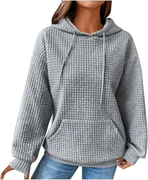 Oversized Hoodie for Women Plus Size Long Sleeve Waffle Sweatshirt Casual Loose Pullover Trendy Tops with Pocket