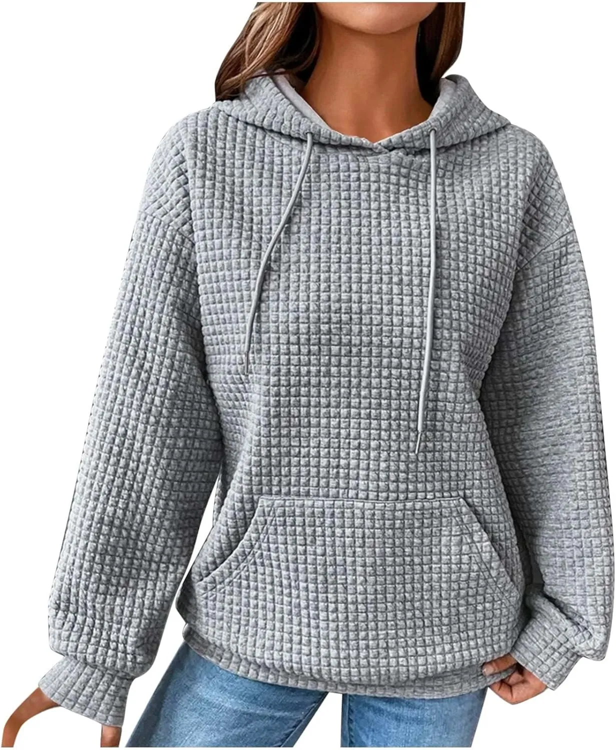 Oversized Hoodie for Women Plus Size Long Sleeve Waffle Sweatshirt Casual Loose Pullover Trendy Tops with Pocket