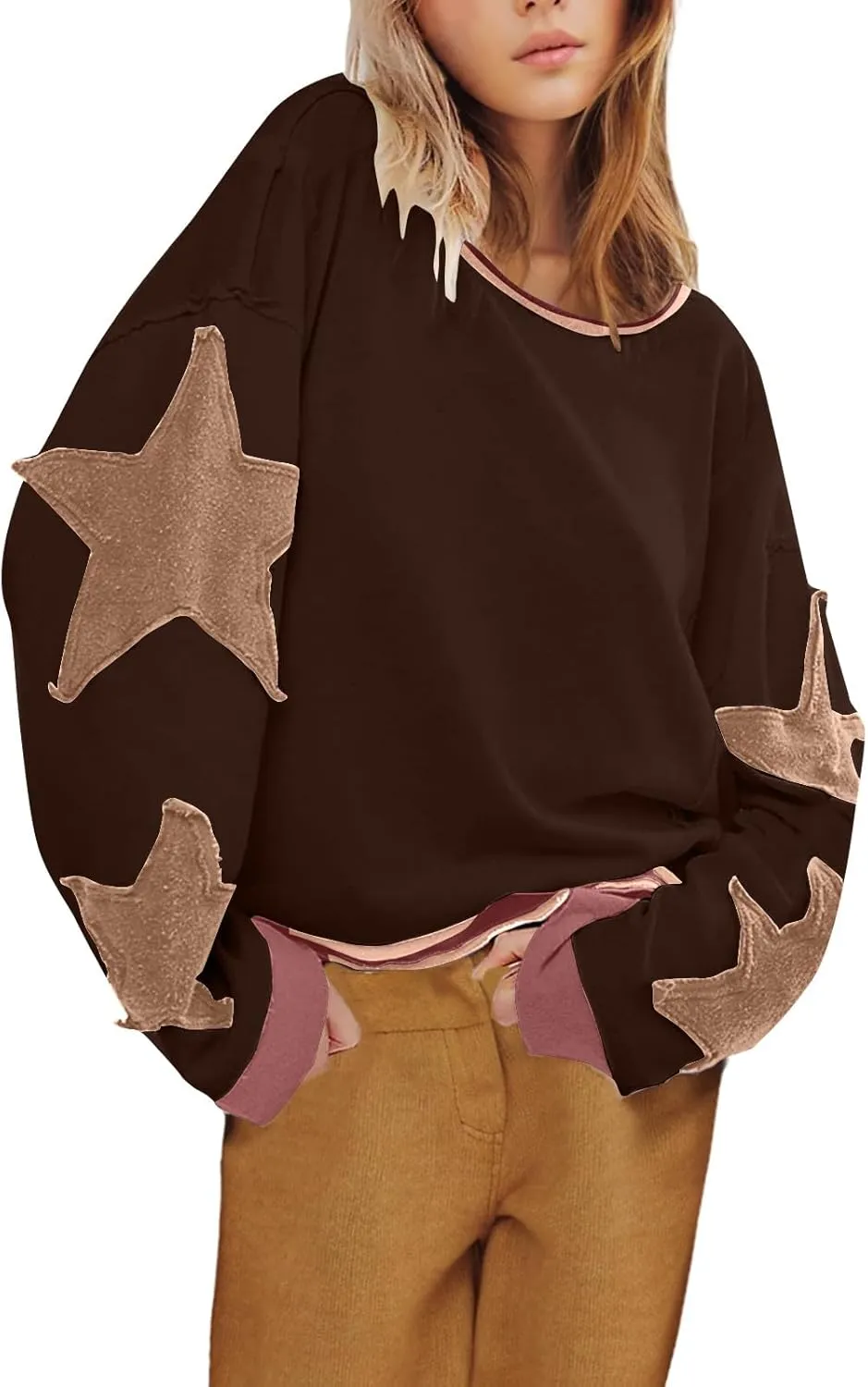 Oversized Sweatshirts For Women Crewneck Long Sleeve Casual Pullover Color Block Hoodie Tops Y2K Fall Clothes