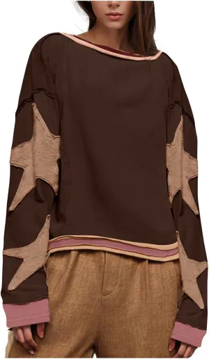 Oversized Sweatshirts For Women Crewneck Long Sleeve Casual Pullover Color Block Hoodie Tops Y2K Fall Clothes