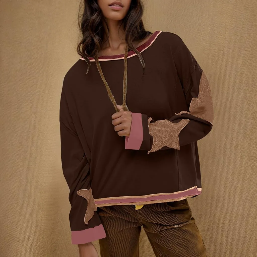 Oversized Sweatshirts For Women Crewneck Long Sleeve Casual Pullover Color Block Hoodie Tops Y2K Fall Clothes