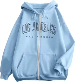 Oversized Sweatshirts for Women Zip Up Hoodies Letter Print Long Sleeve Baggy Tops Trendy Vintage Casual Y2K Clothes