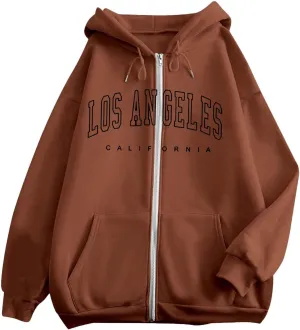 Oversized Sweatshirts for Women Zip Up Hoodies Letter Print Long Sleeve Baggy Tops Trendy Vintage Casual Y2K Clothes