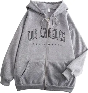 Oversized Sweatshirts for Women Zip Up Hoodies Letter Print Long Sleeve Baggy Tops Trendy Vintage Casual Y2K Clothes