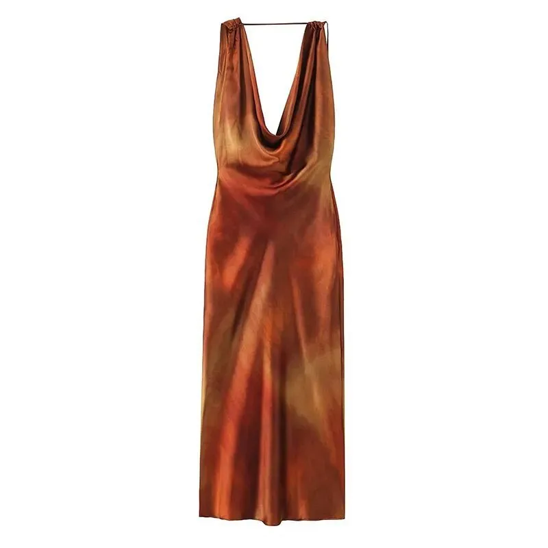 Pre Order:  Flowy Neckline Open Back Midi Dress