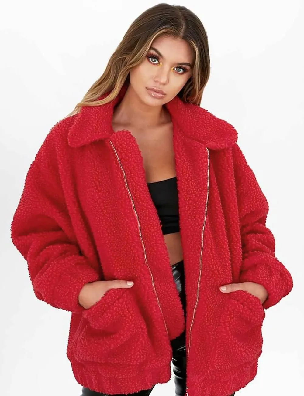 PRETTYGARDEN Women's Fashion Winter Coat Sherpa Fleece Faux Fur Shearling Oversized Trendy Jackets Warm Outerwear