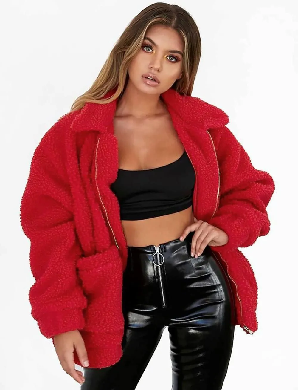 PRETTYGARDEN Women's Fashion Winter Coat Sherpa Fleece Faux Fur Shearling Oversized Trendy Jackets Warm Outerwear