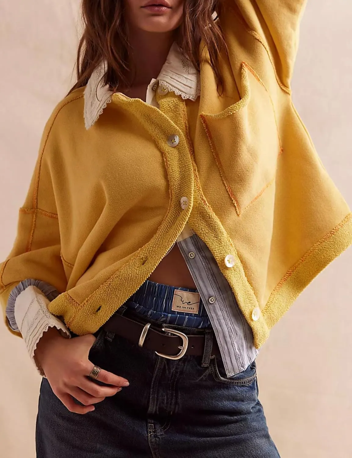 QIBABU Womens Button Down Cardigan Casual Open Front 3/4 Sleeve Crewneck Sweatshirt Tops