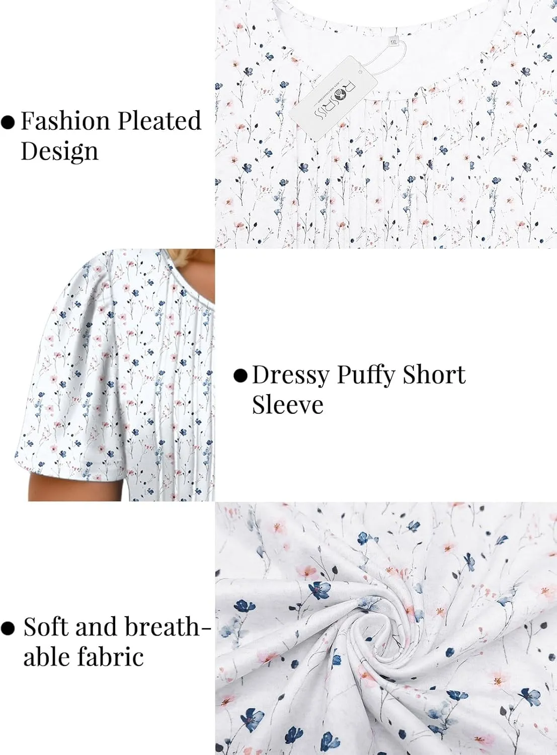 ROSRISS Plus Size Tops for Women Summer Flowy Pleated T Shirts Dressy Crew Neck Tees Casual Short Sleeve Blouses XL-5XL