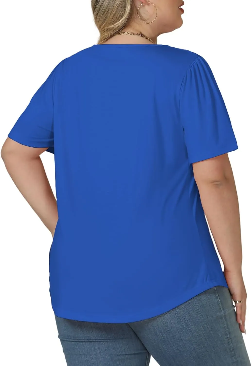 ROSRISS Plus Size Tops for Women Summer Flowy Pleated T Shirts Dressy Crew Neck Tees Casual Short Sleeve Blouses XL-5XL