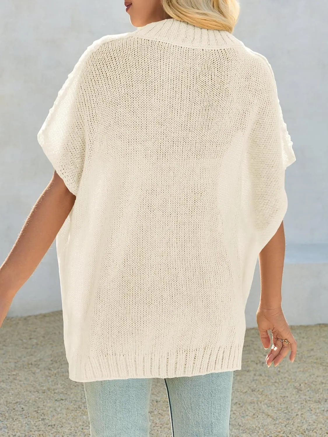 Saodimallsu Womens Oversized Sweater Tops Summer Lightweight Batwing Half Sleeve Casual Loose Knit Pullover Shirts