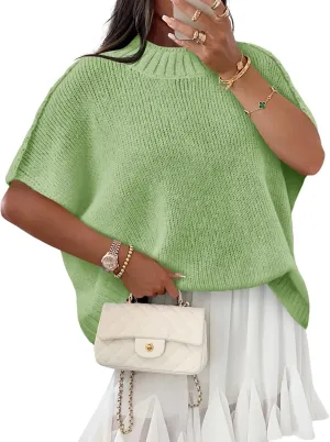 Saodimallsu Womens Oversized Sweater Tops Summer Lightweight Batwing Half Sleeve Casual Loose Knit Pullover Shirts