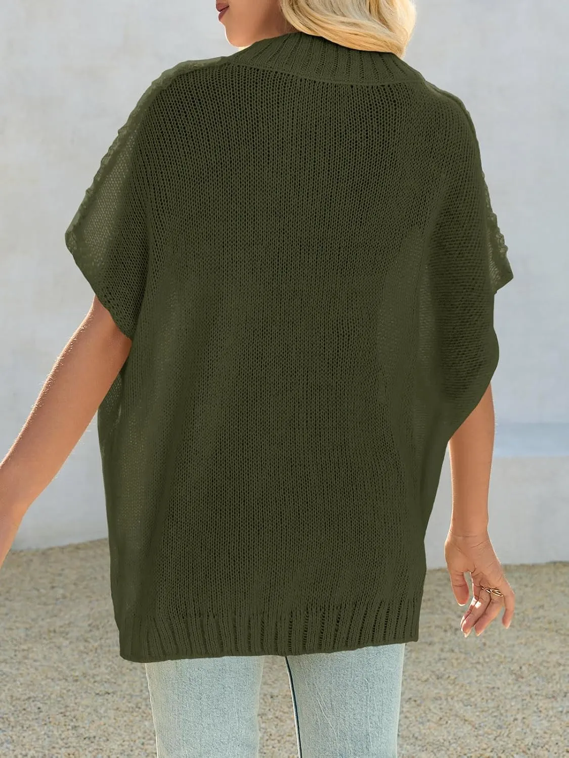 Saodimallsu Womens Oversized Sweater Tops Summer Lightweight Batwing Half Sleeve Casual Loose Knit Pullover Shirts
