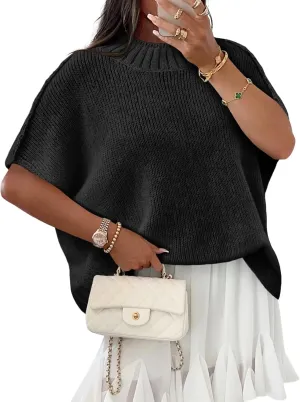 Saodimallsu Womens Oversized Sweater Tops Summer Lightweight Batwing Half Sleeve Casual Loose Knit Pullover Shirts