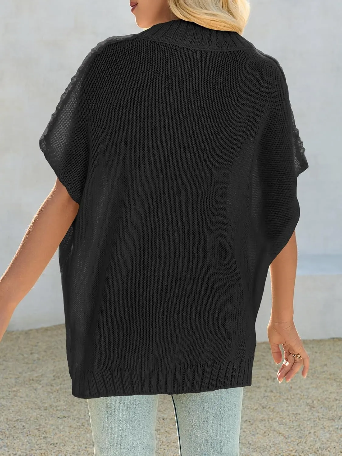 Saodimallsu Womens Oversized Sweater Tops Summer Lightweight Batwing Half Sleeve Casual Loose Knit Pullover Shirts