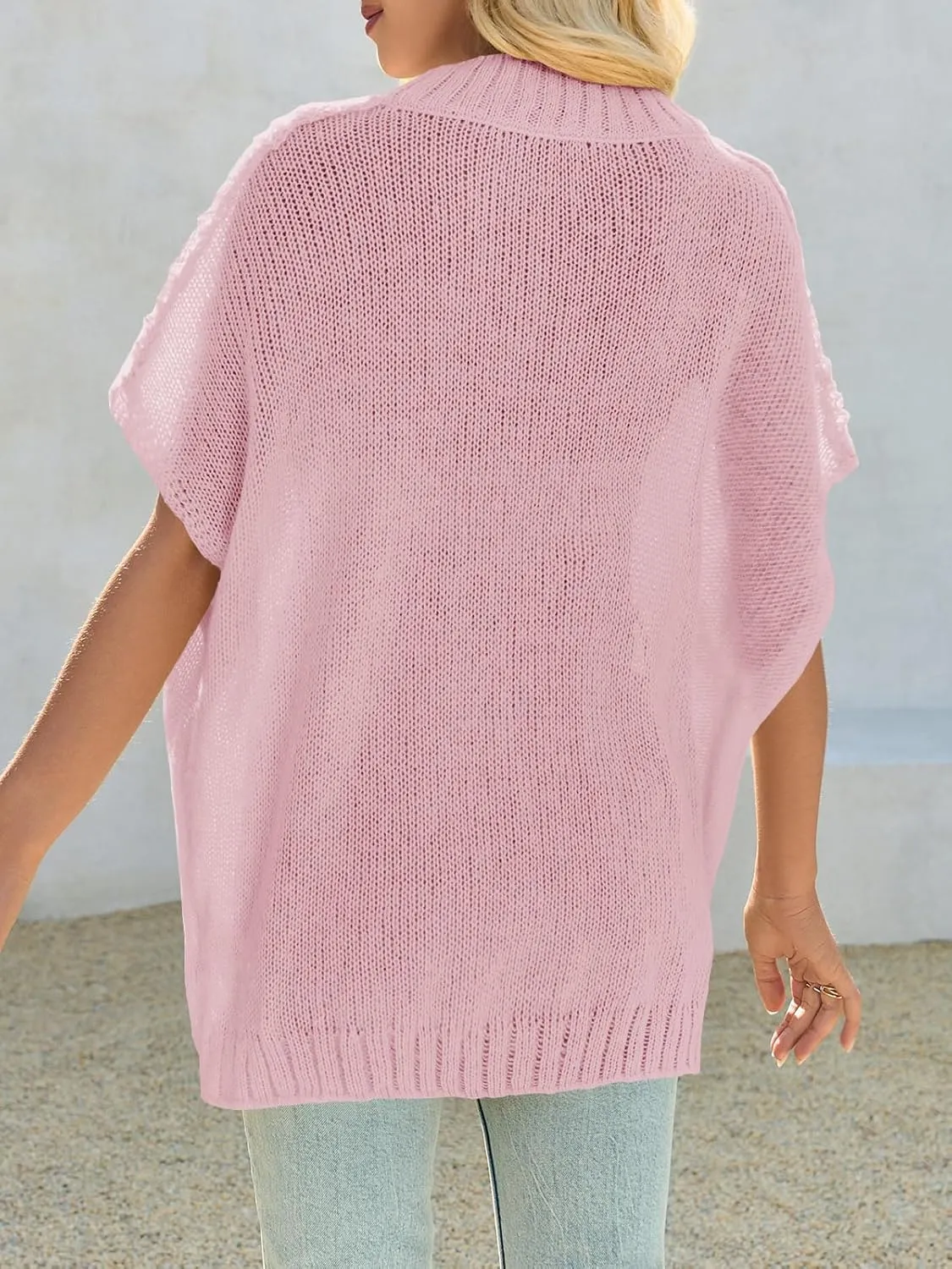 Saodimallsu Womens Oversized Sweater Tops Summer Lightweight Batwing Half Sleeve Casual Loose Knit Pullover Shirts