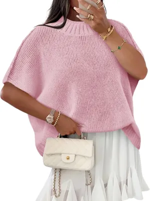 Saodimallsu Womens Oversized Sweater Tops Summer Lightweight Batwing Half Sleeve Casual Loose Knit Pullover Shirts