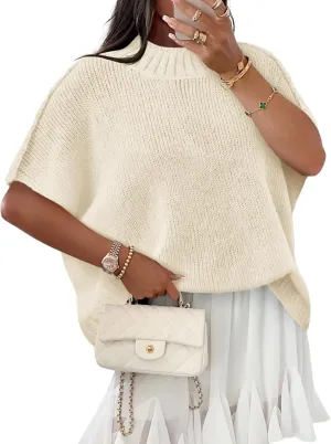 Saodimallsu Womens Oversized Sweater Tops Summer Lightweight Batwing Half Sleeve Casual Loose Knit Pullover Shirts