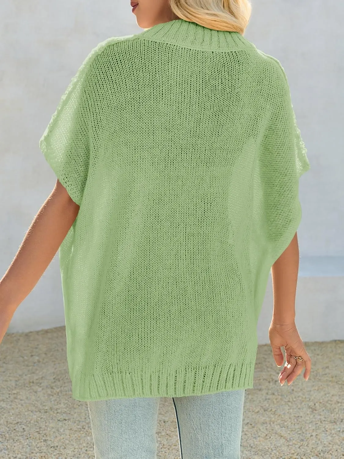 Saodimallsu Womens Oversized Sweater Tops Summer Lightweight Batwing Half Sleeve Casual Loose Knit Pullover Shirts