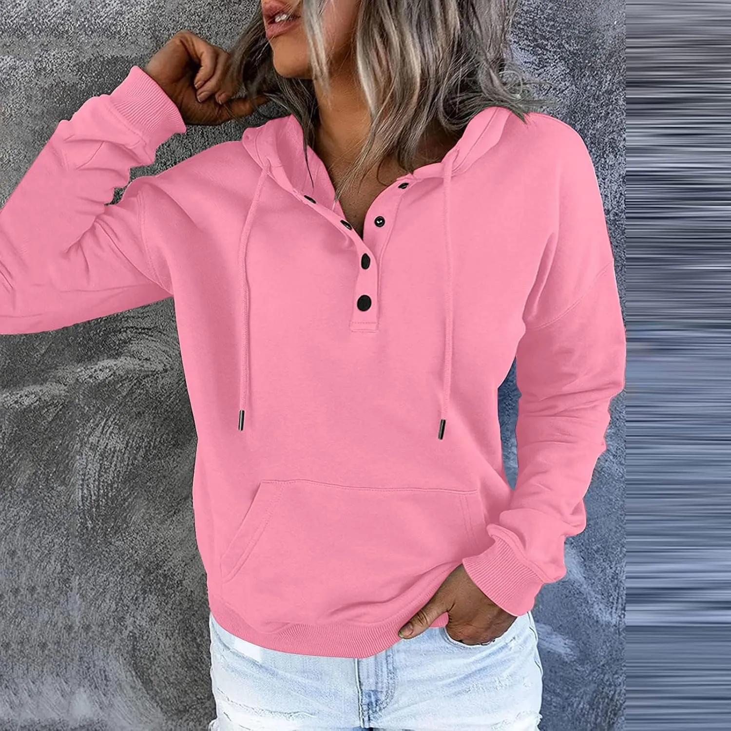 SMIDOW Womens Casual Fall Hoodies Dressy 2023 Button Down Hooded Sweatshirts Loose Comfy Pullover Tops Fashion Hoodie