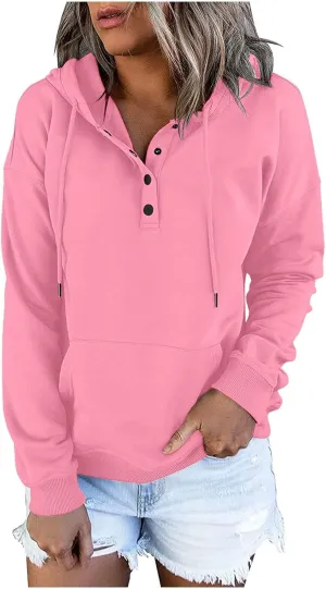 SMIDOW Womens Casual Fall Hoodies Dressy 2023 Button Down Hooded Sweatshirts Loose Comfy Pullover Tops Fashion Hoodie