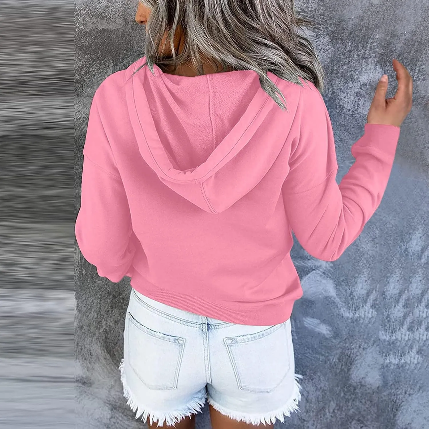 SMIDOW Womens Casual Fall Hoodies Dressy 2023 Button Down Hooded Sweatshirts Loose Comfy Pullover Tops Fashion Hoodie