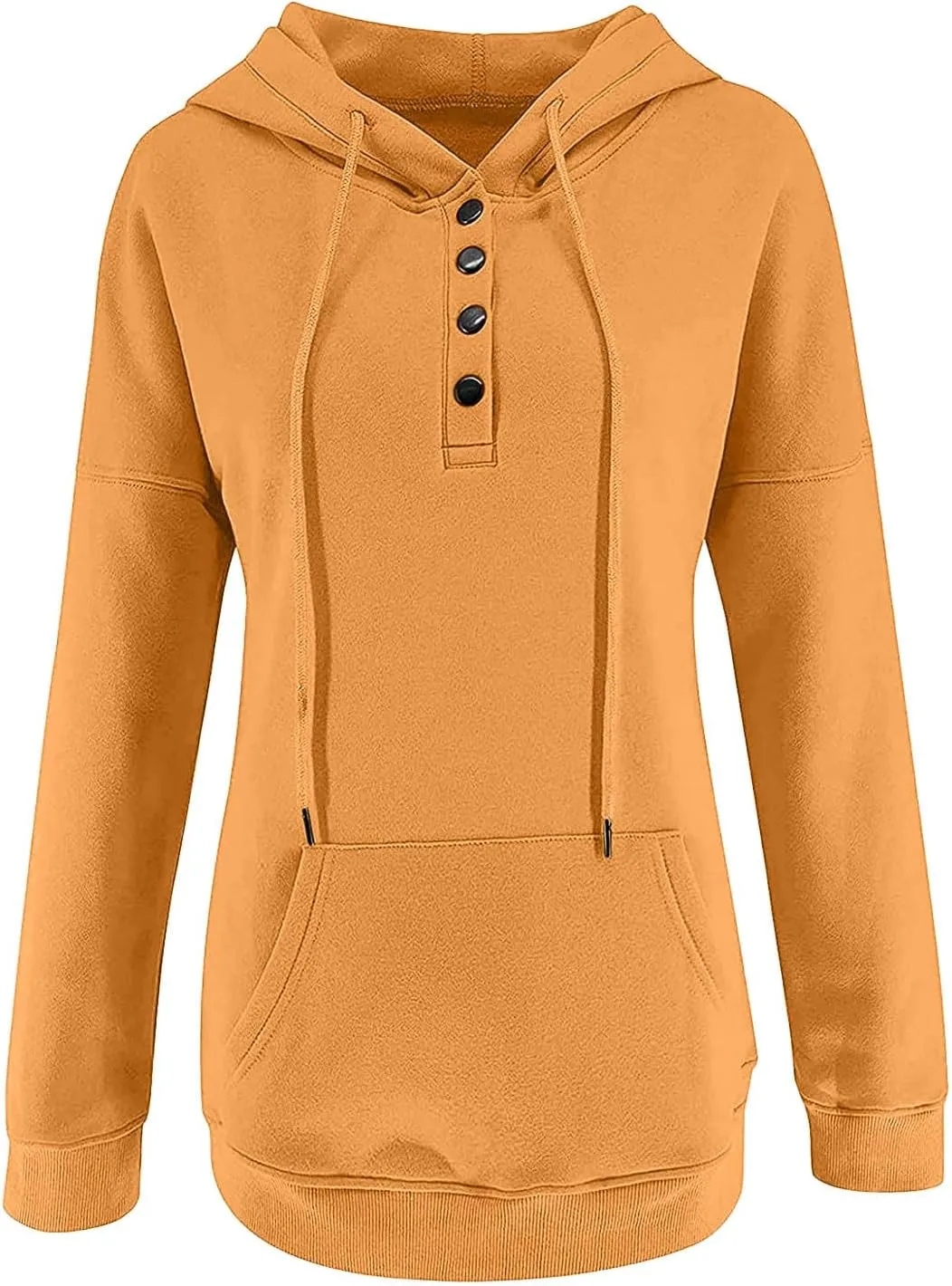 Stessotudo Womens Hoodies Casual Long Sleeve Solid Sweatshirts Buttons Drawstring Athletic Pullover Hooded Tops with Pocket