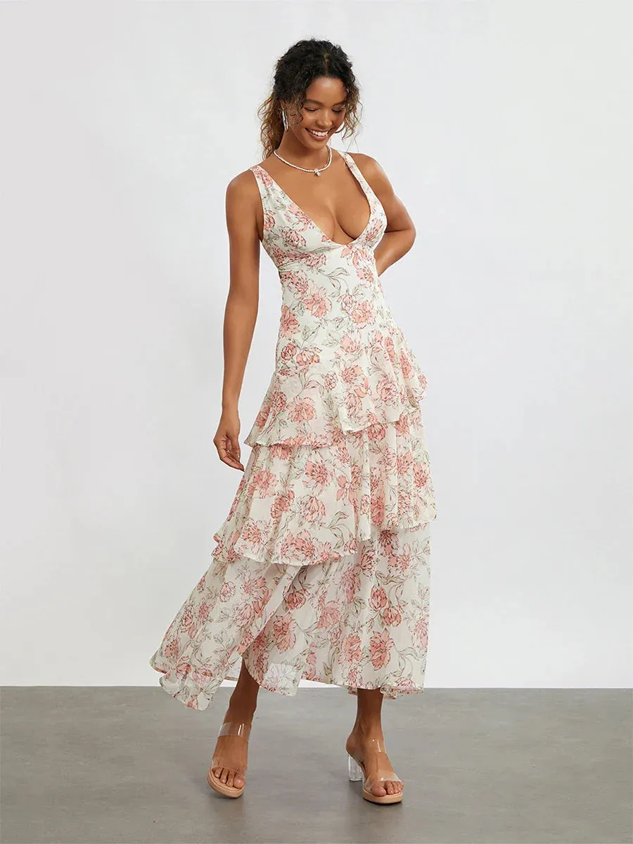 Summer Backless Pleated Long Halter Neck Tie Up Flowy Open Back Beach Resort Casual Women's Dress