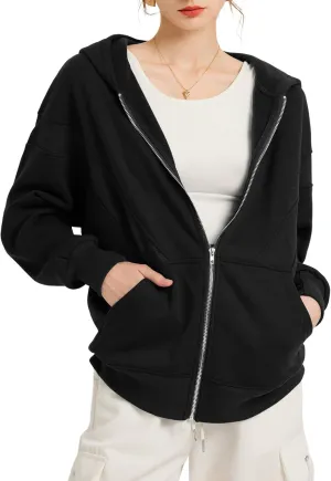TAKEYAL Women Hoodies Sweatshirt Long Sleeve Zip Up Oversized Fall Jackets Casual Trendy Top soild